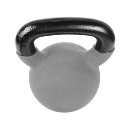 Photo of One metal kettlebell isolated on white. Sports equipment