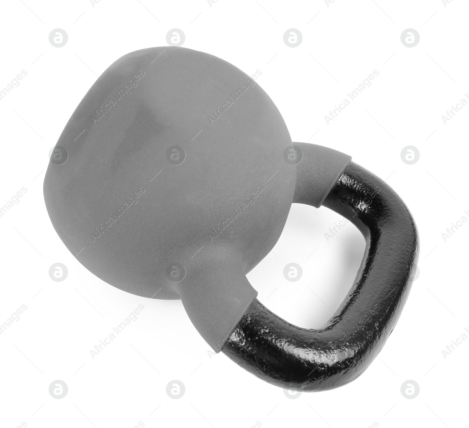 Photo of One metal kettlebell isolated on white. Sports equipment