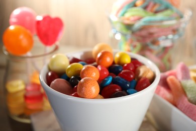 Photo of Candy bar. Many different sweets on table, closeup