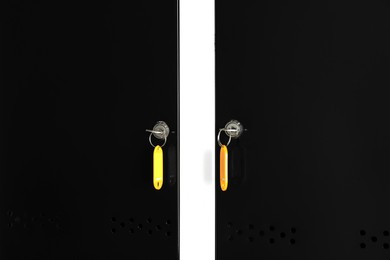 Modern lockers with bright keys, closeup view