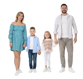 Photo of Happy parents with their children on white background