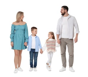 Photo of Happy parents with their children on white background