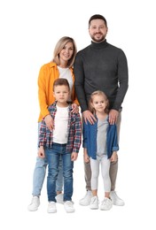 Photo of Happy parents with their children on white background