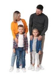 Photo of Happy parents with their children on white background