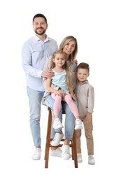 Photo of Happy parents and their children on white background