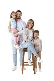 Photo of Happy parents and their children on white background