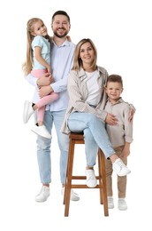 Photo of Happy parents and their children on white background