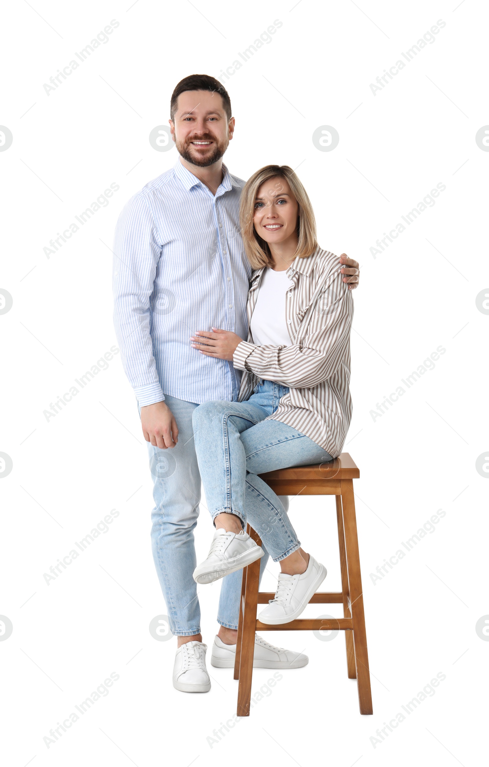 Photo of Portrait of happy couple on white background