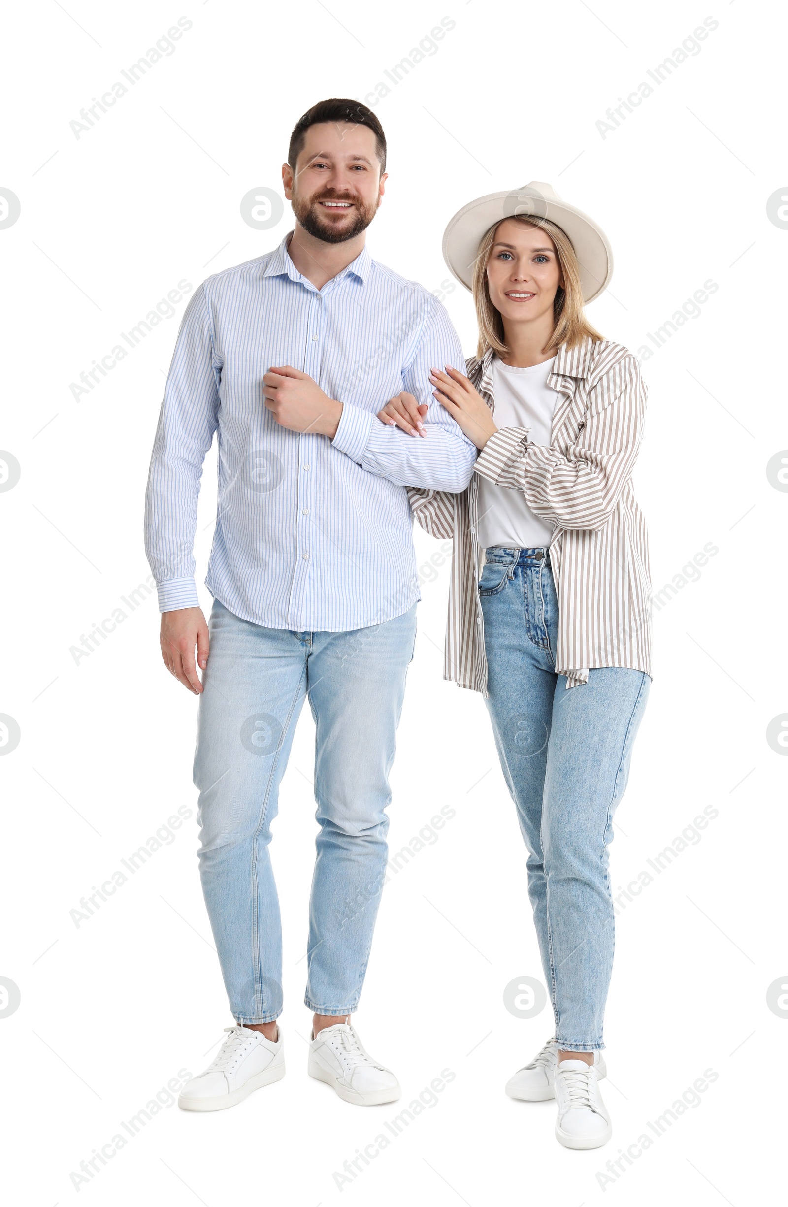 Photo of Portrait of happy couple on white background