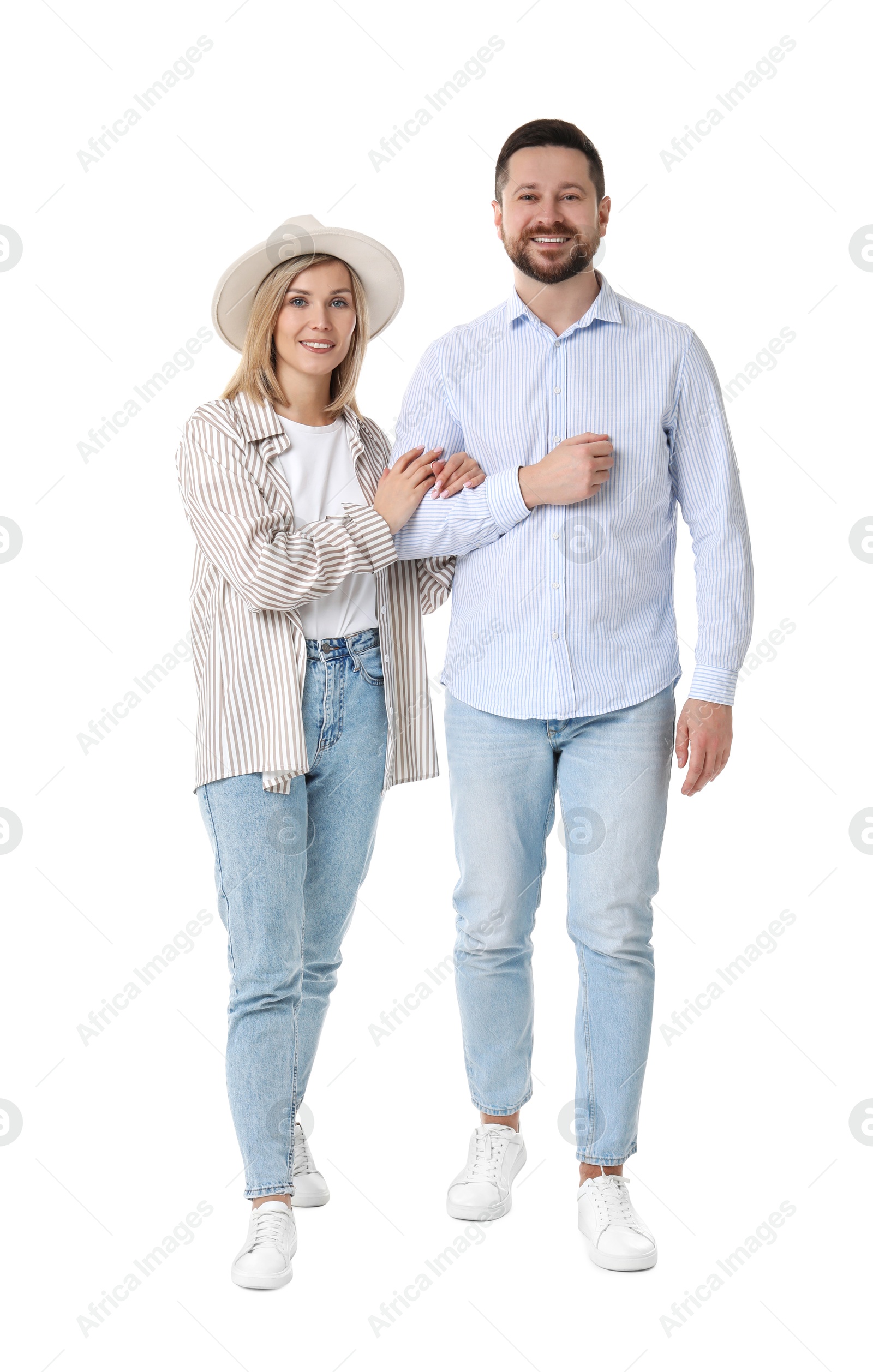 Photo of Portrait of happy couple on white background