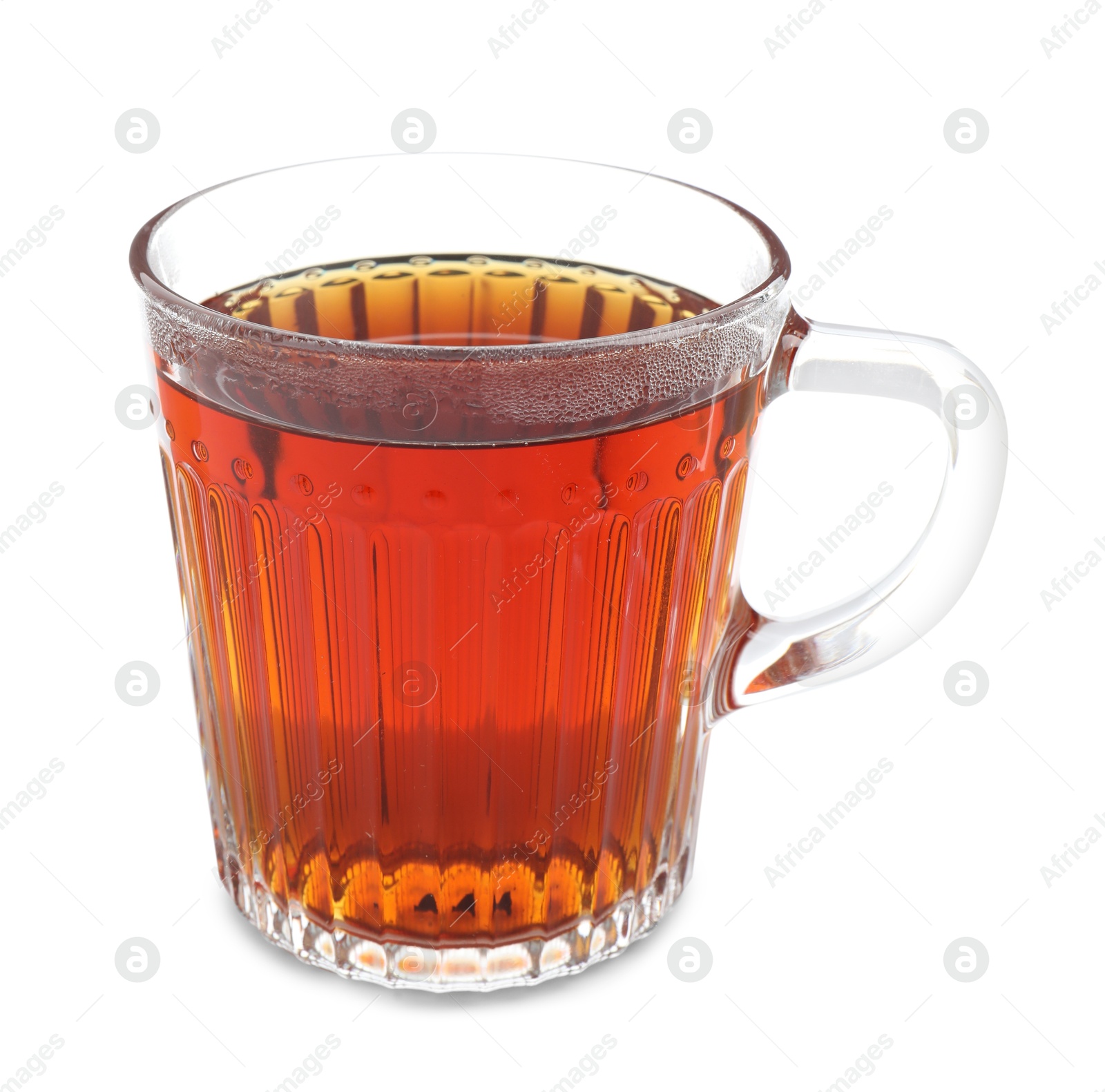 Photo of Refreshing black tea in cup isolated on white