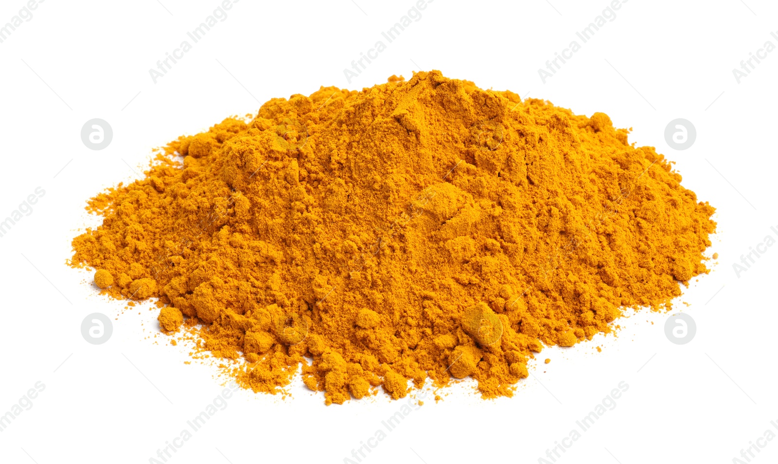 Photo of Heap of turmeric powder isolated on white