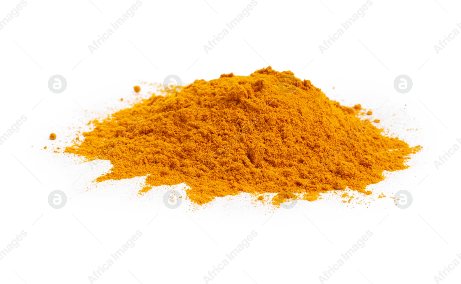 Photo of Heap of turmeric powder isolated on white