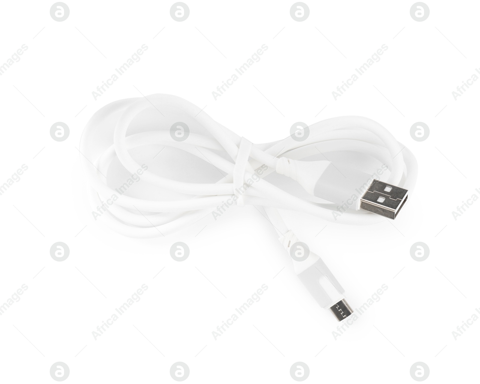 Photo of One USB charge cable isolated on white, top view