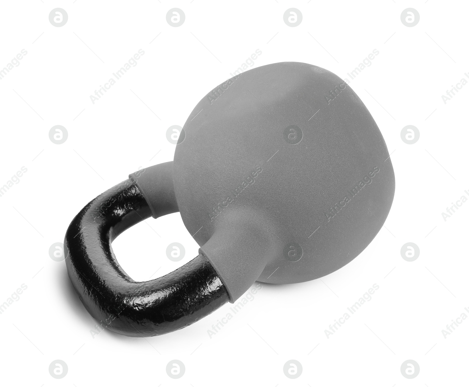 Photo of One metal kettlebell isolated on white. Sports equipment