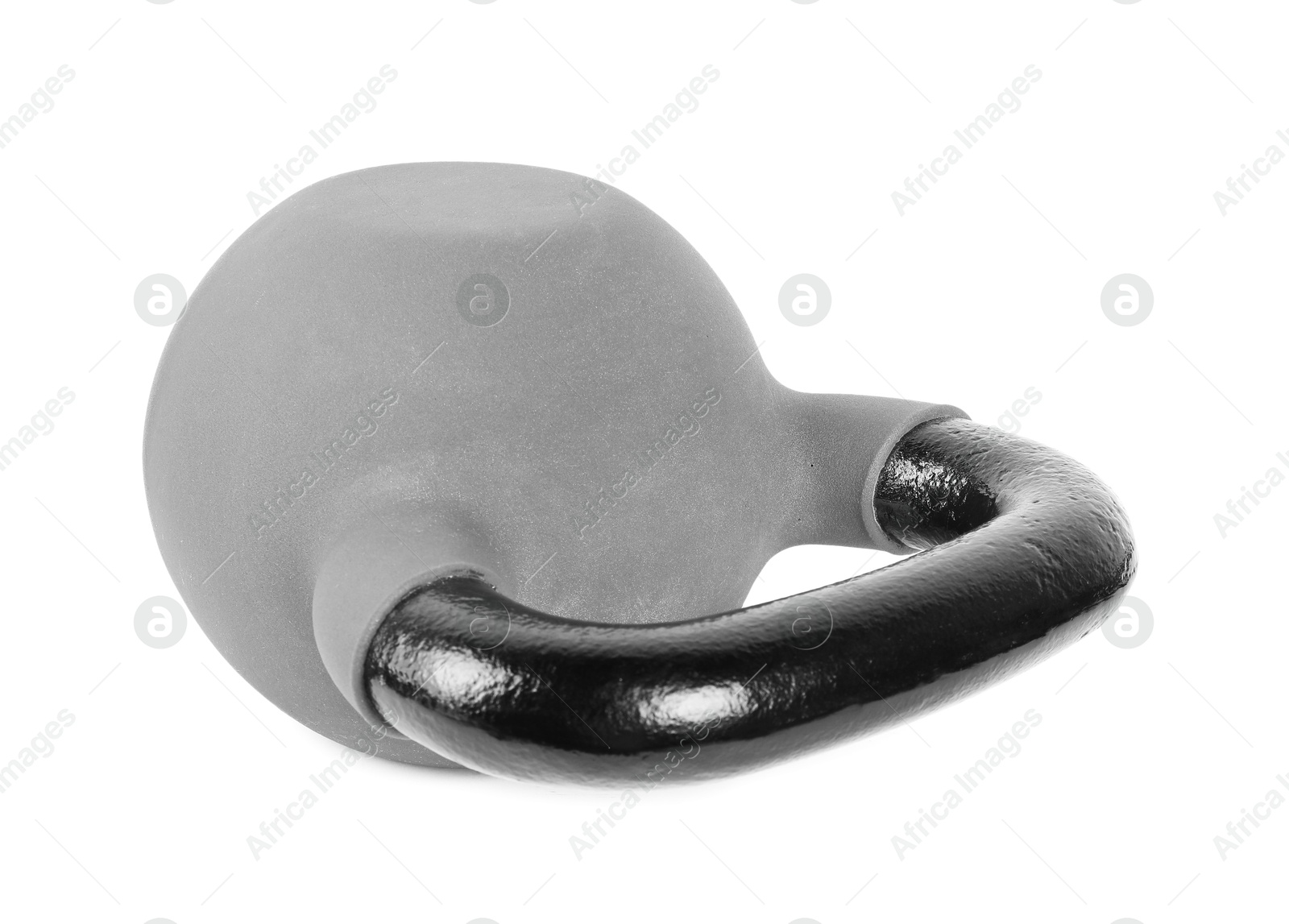 Photo of One metal kettlebell isolated on white. Sports equipment