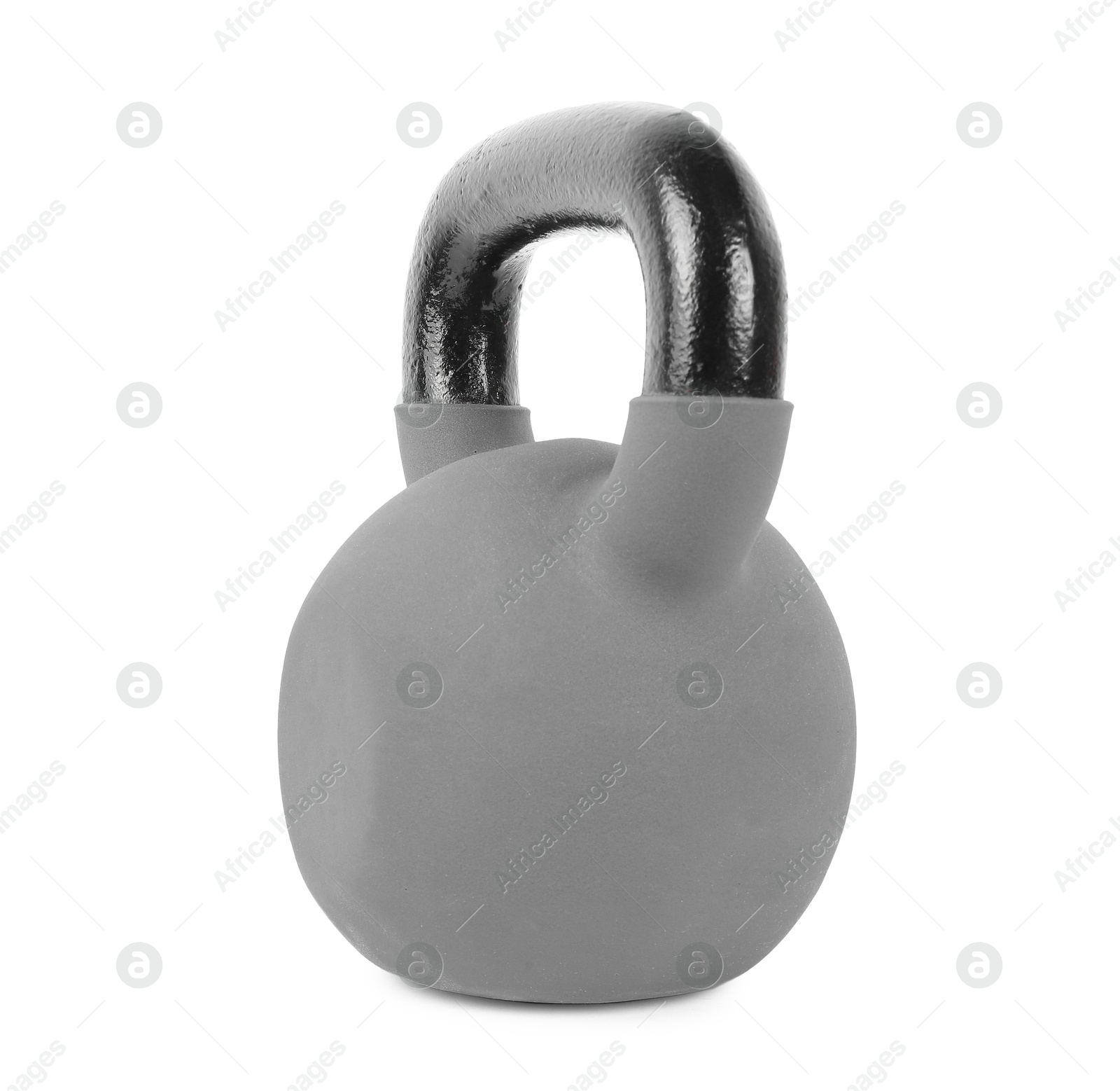 Photo of One metal kettlebell isolated on white. Sports equipment