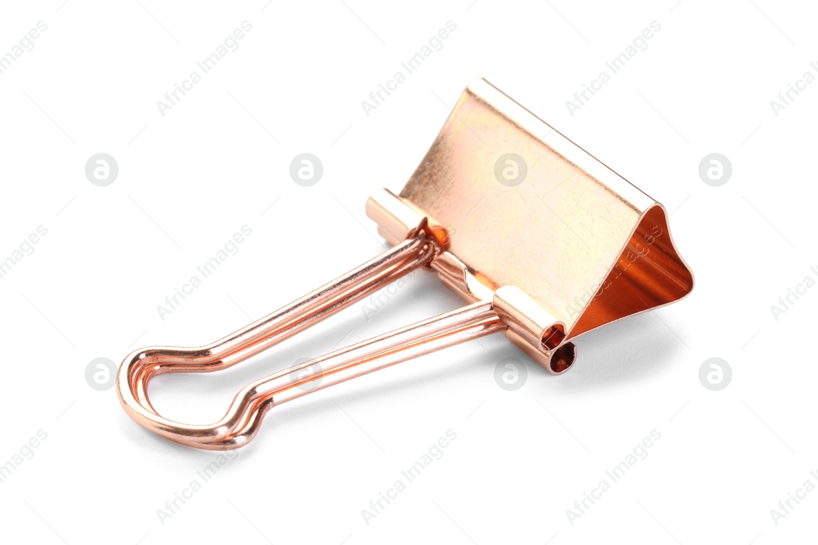 Photo of One golden binder clip isolated on white