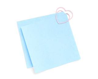 Photo of Blank paper notes attached with clip isolated on white, top view