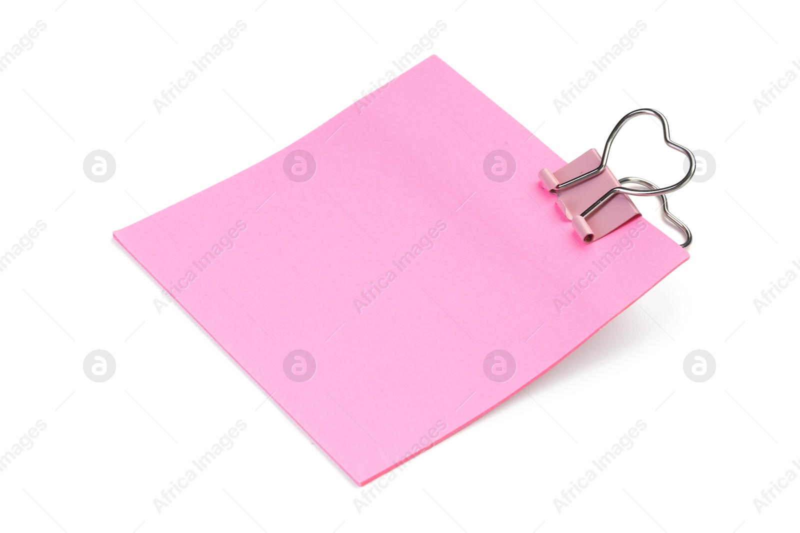 Photo of Blank paper note attached with clip isolated on white