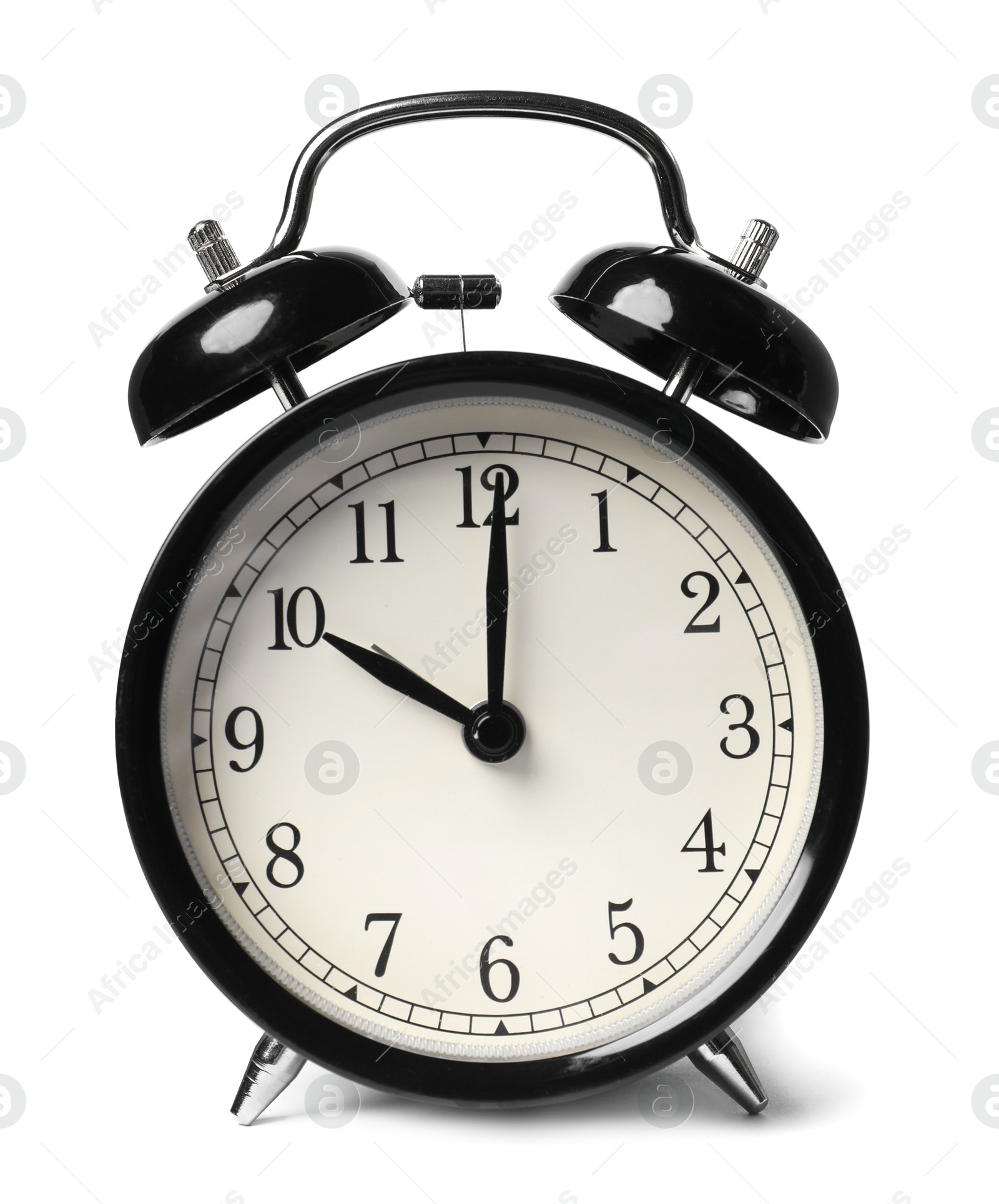 Photo of One black alarm clock isolated on white