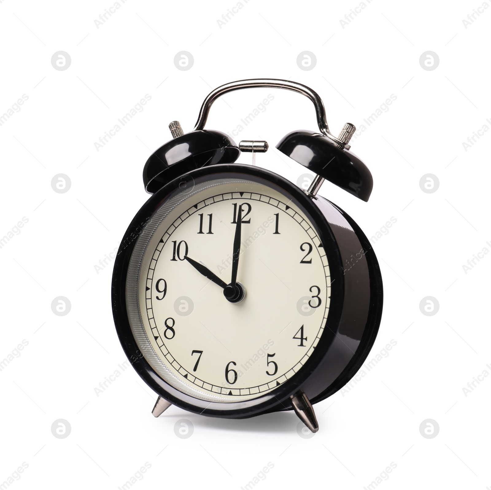 Photo of One black alarm clock isolated on white