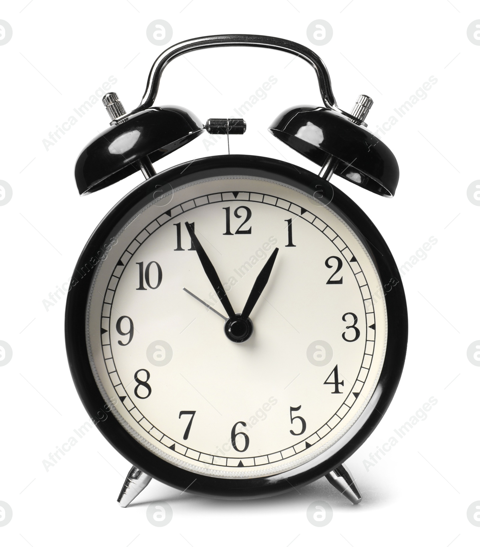 Photo of One black alarm clock isolated on white