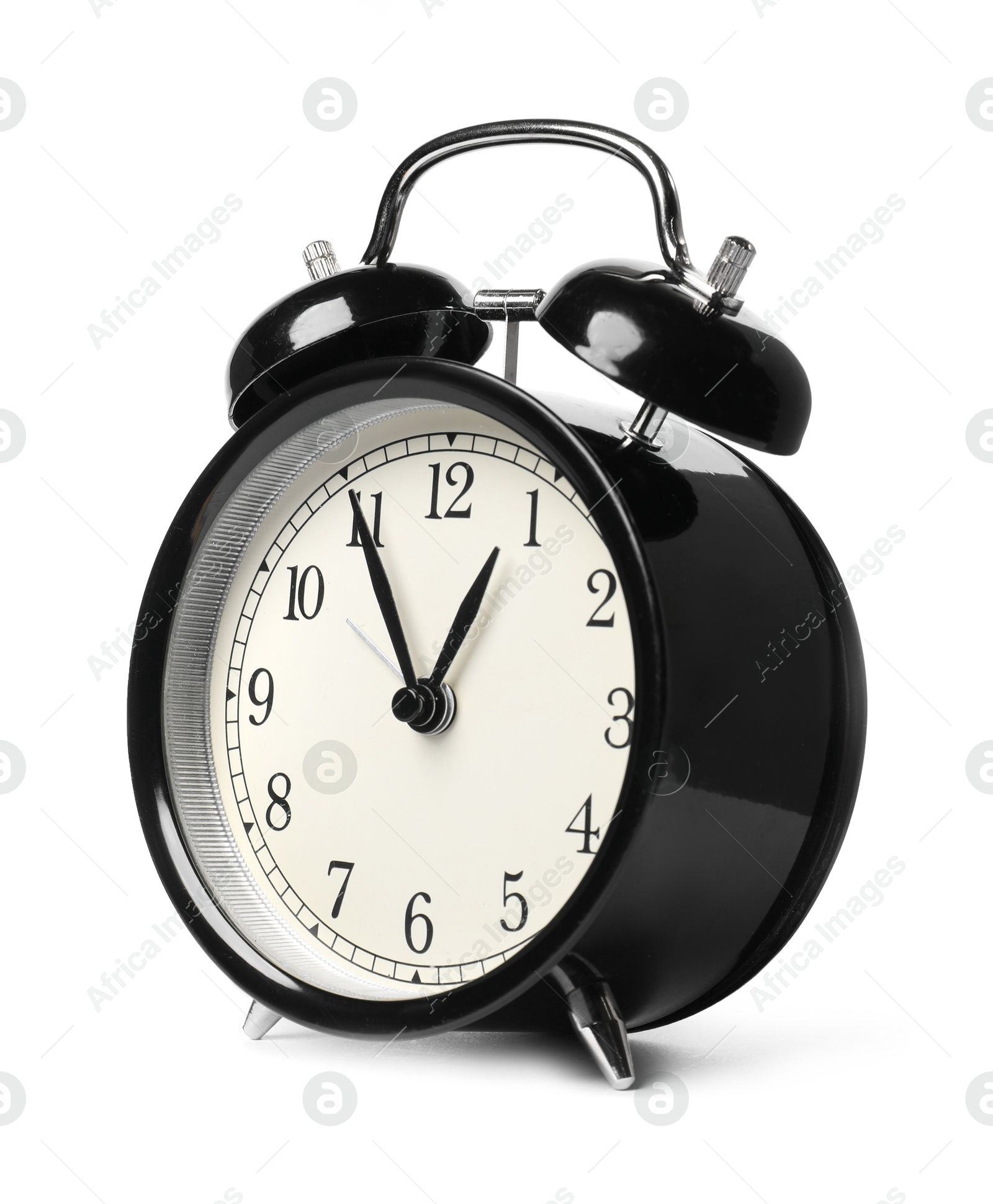 Photo of One black alarm clock isolated on white