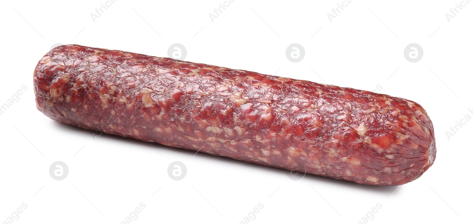 Photo of Delicious dry cured sausage isolated on white