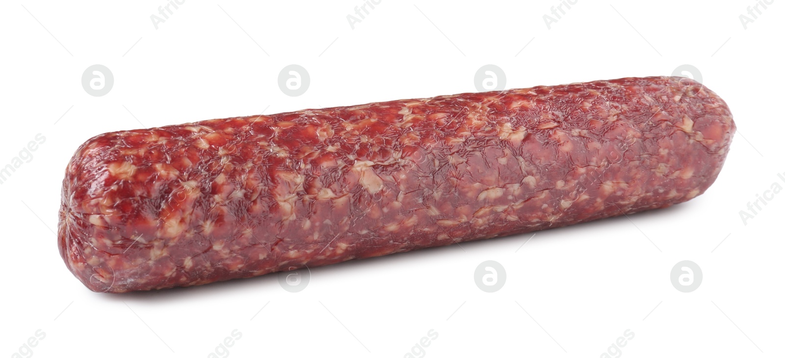 Photo of Delicious dry cured sausage isolated on white