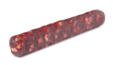 Photo of Delicious dry cured sausage isolated on white