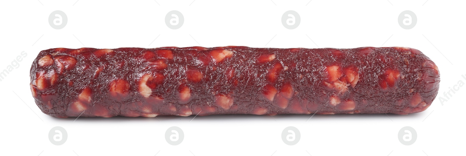 Photo of Delicious dry cured sausage isolated on white