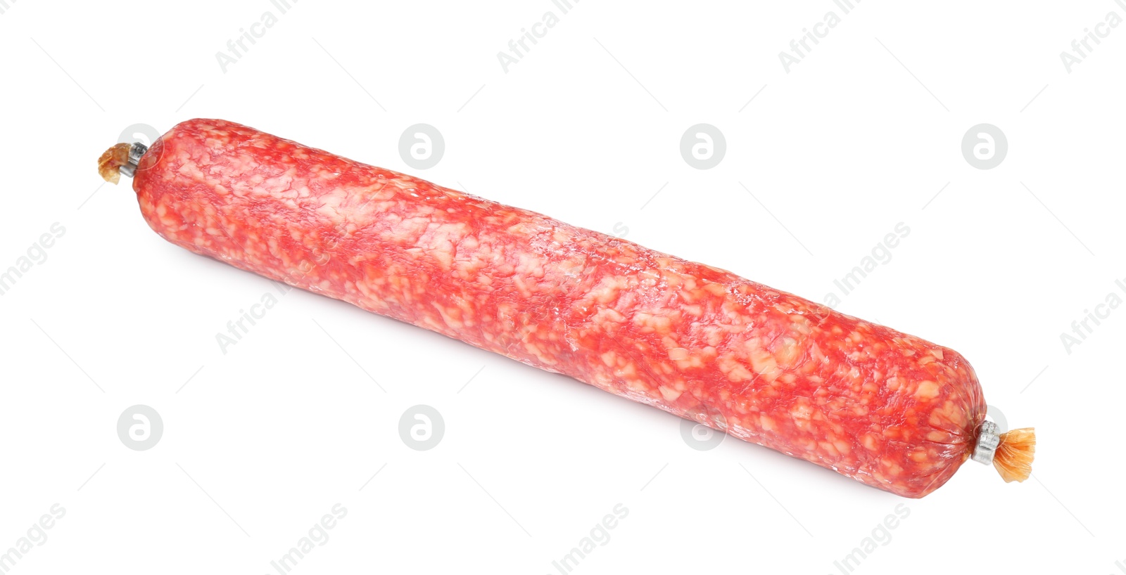 Photo of Delicious dry cured sausage isolated on white