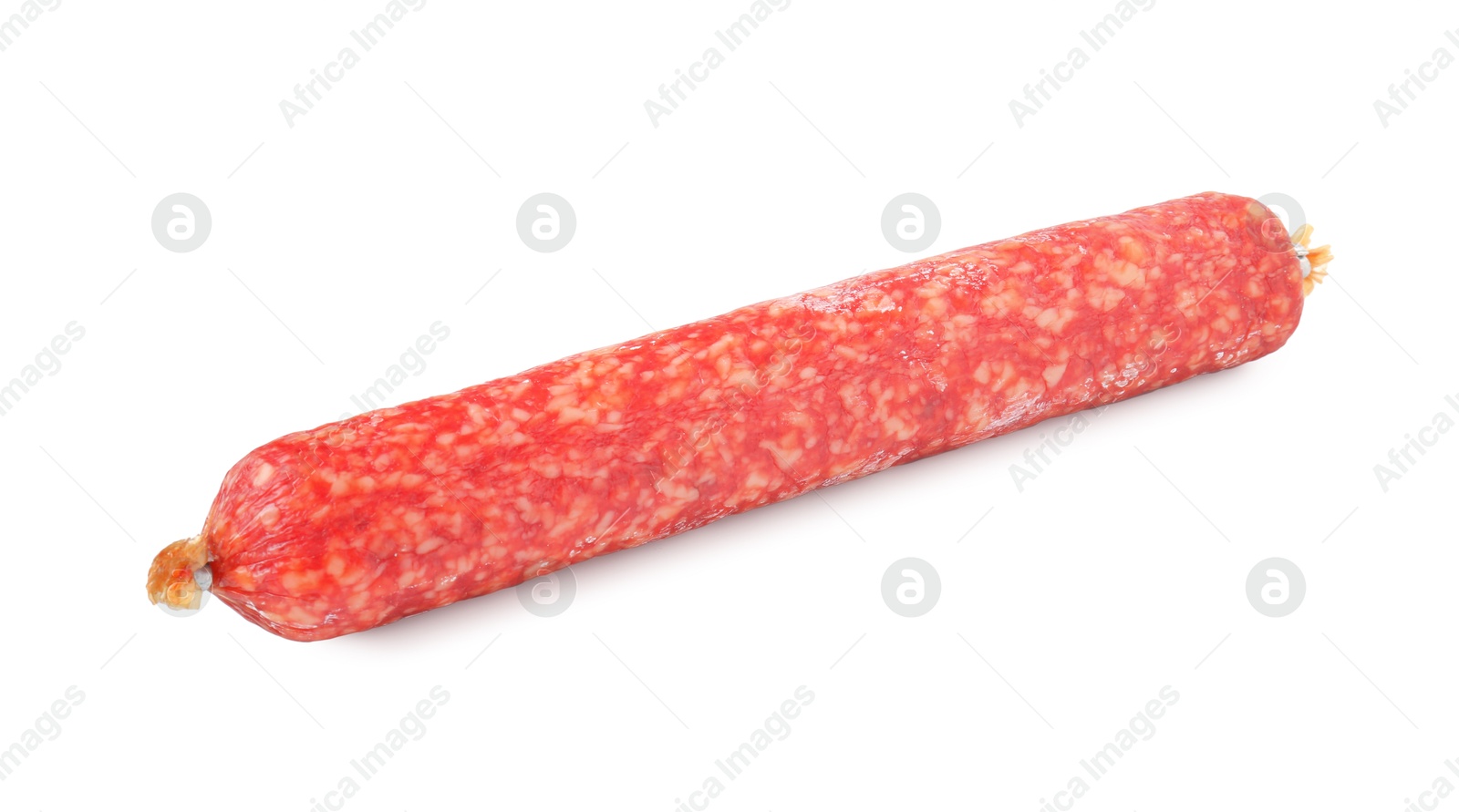 Photo of Delicious dry cured sausage isolated on white