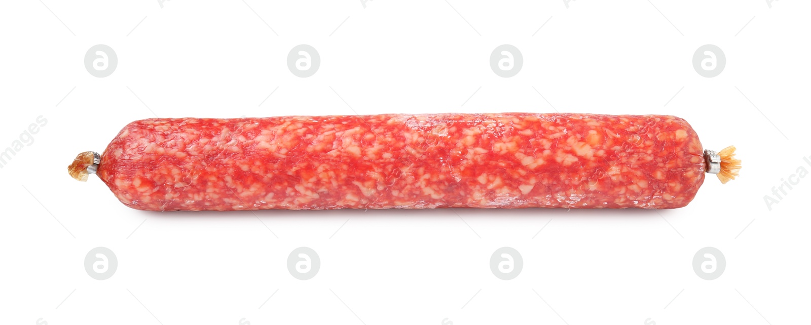 Photo of Delicious dry cured sausage isolated on white