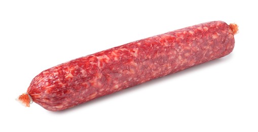 Photo of Delicious dry cured sausage isolated on white