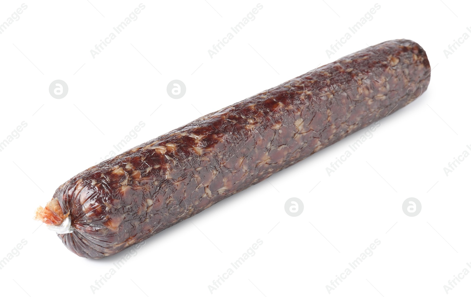 Photo of Delicious dry cured sausage isolated on white