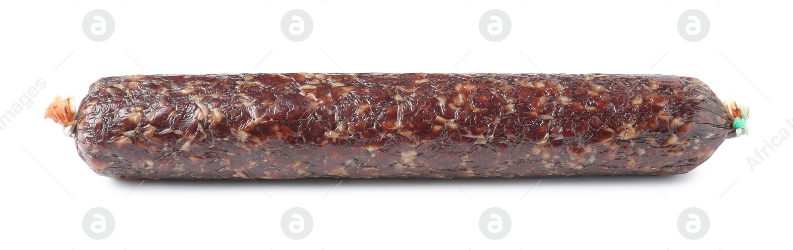 Photo of Delicious dry cured sausage isolated on white