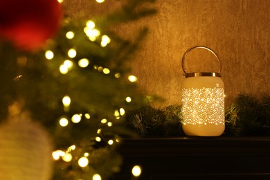 Photo of Christmas tree and beautiful festive decor indoors, selective focus