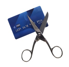 Photo of Credit card and scissors isolated on white