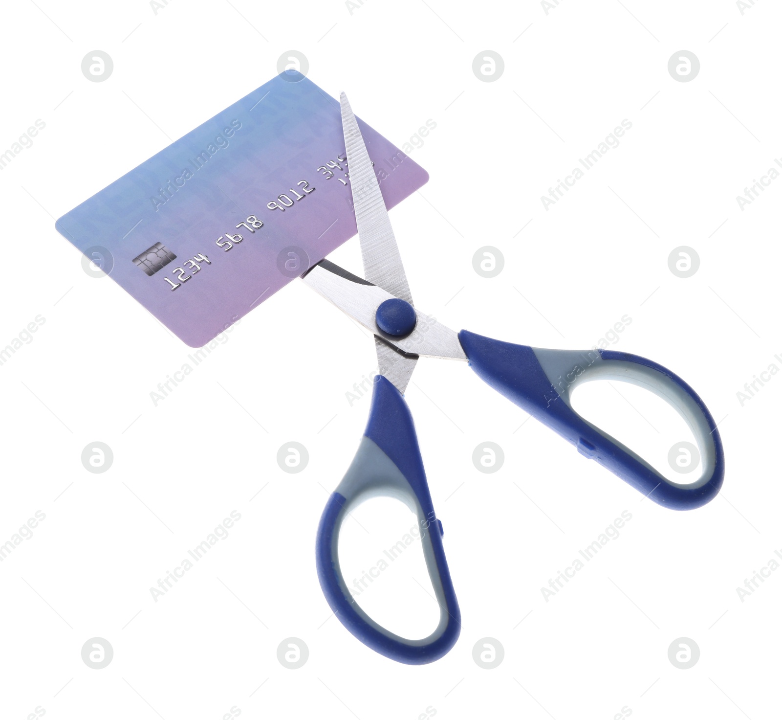 Photo of Credit card and scissors isolated on white