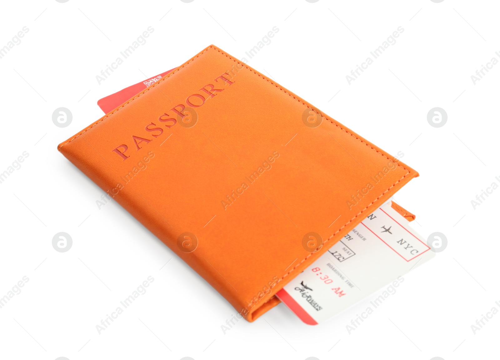 Photo of Passport with airplane ticket isolated on white