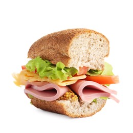 Photo of Delicious sandwich with ham isolated on white