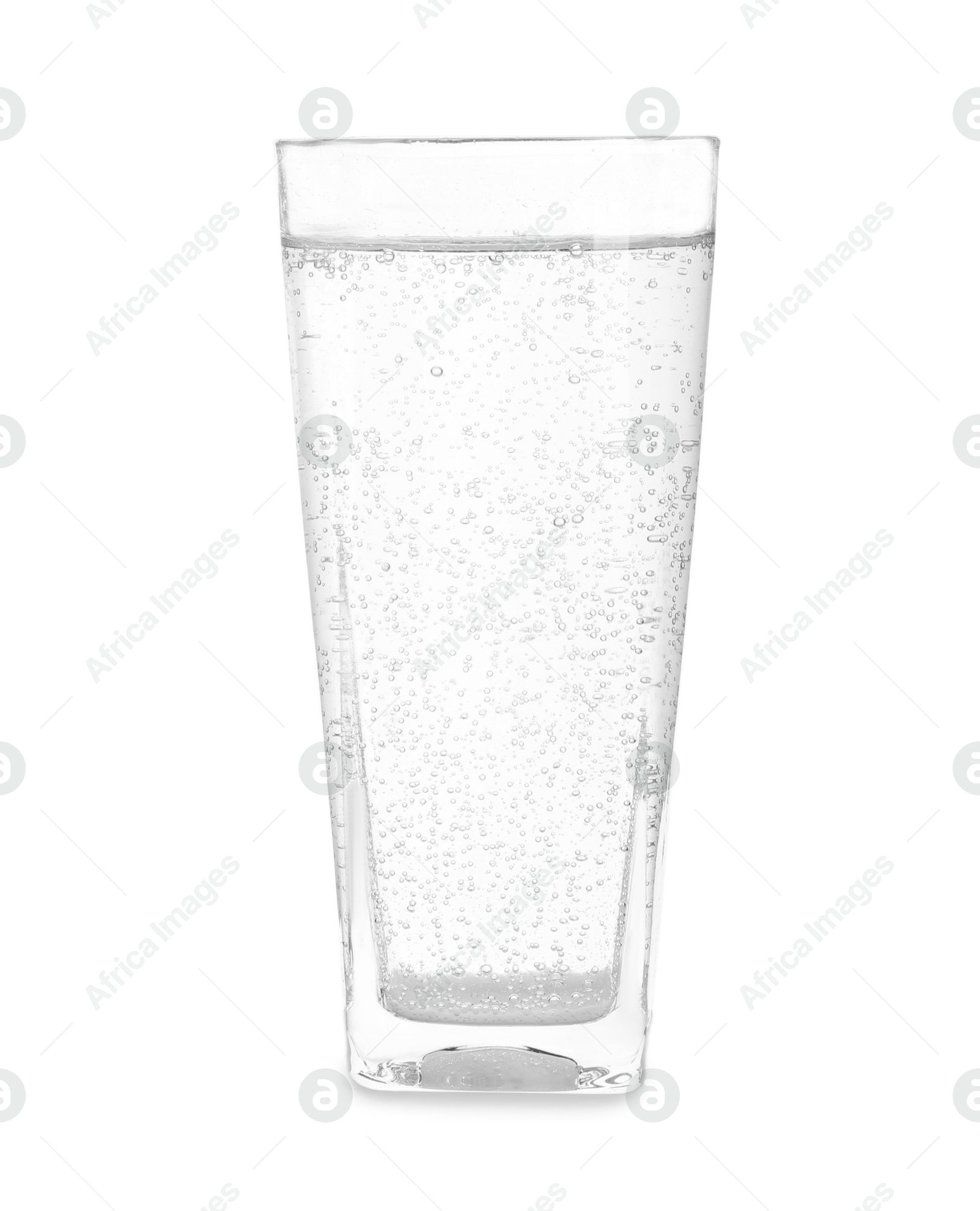 Photo of Glass of refreshing soda water isolated on white