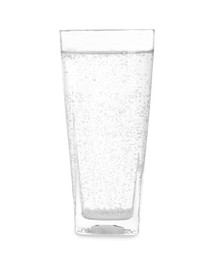 Photo of Glass of refreshing soda water isolated on white