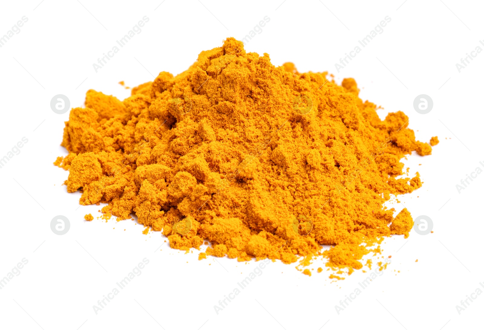 Photo of Heap of turmeric powder isolated on white