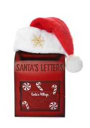 Photo of Santa Claus mail box with hat isolated on white. Christmas tradition