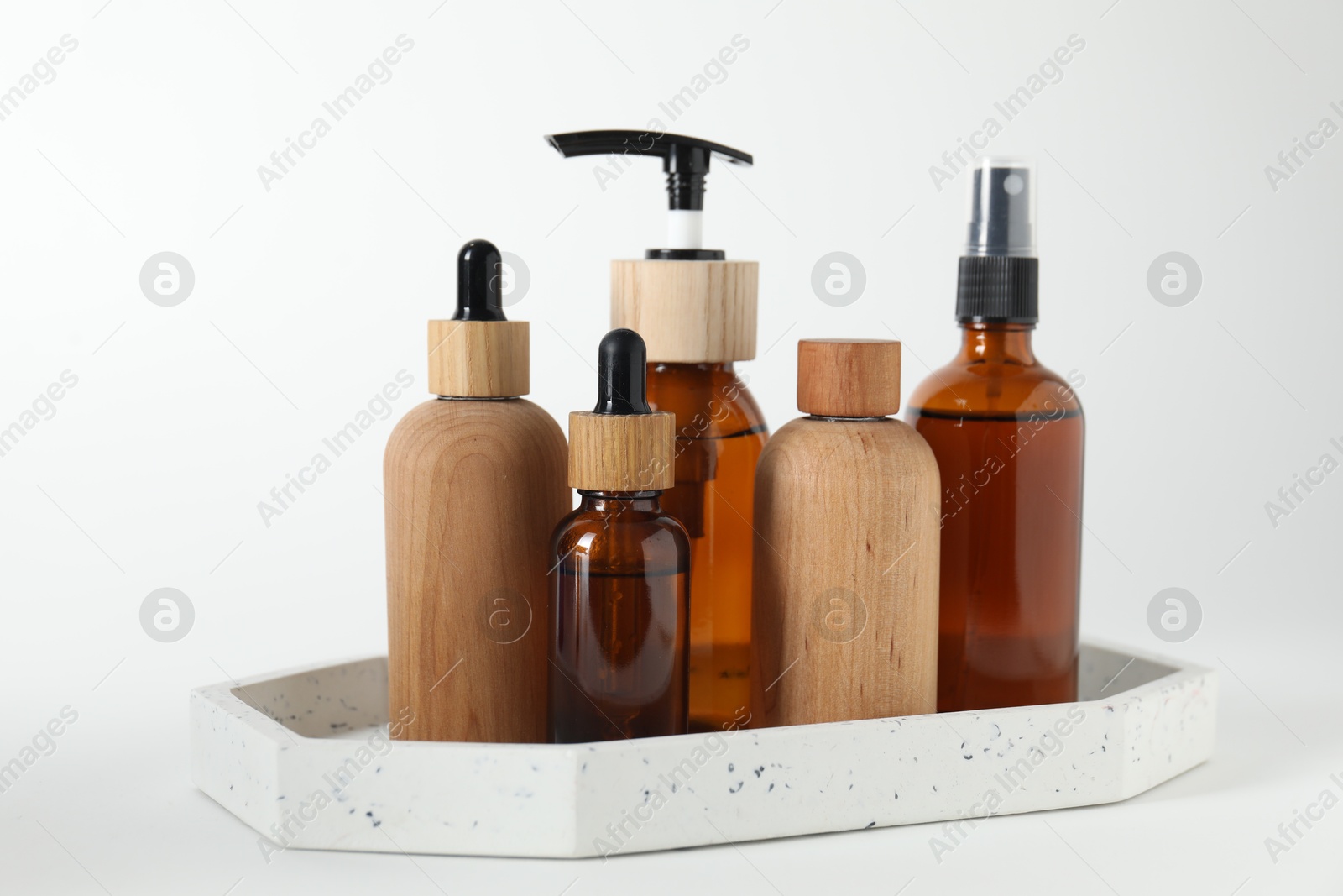 Photo of Set of different cosmetic products on white background