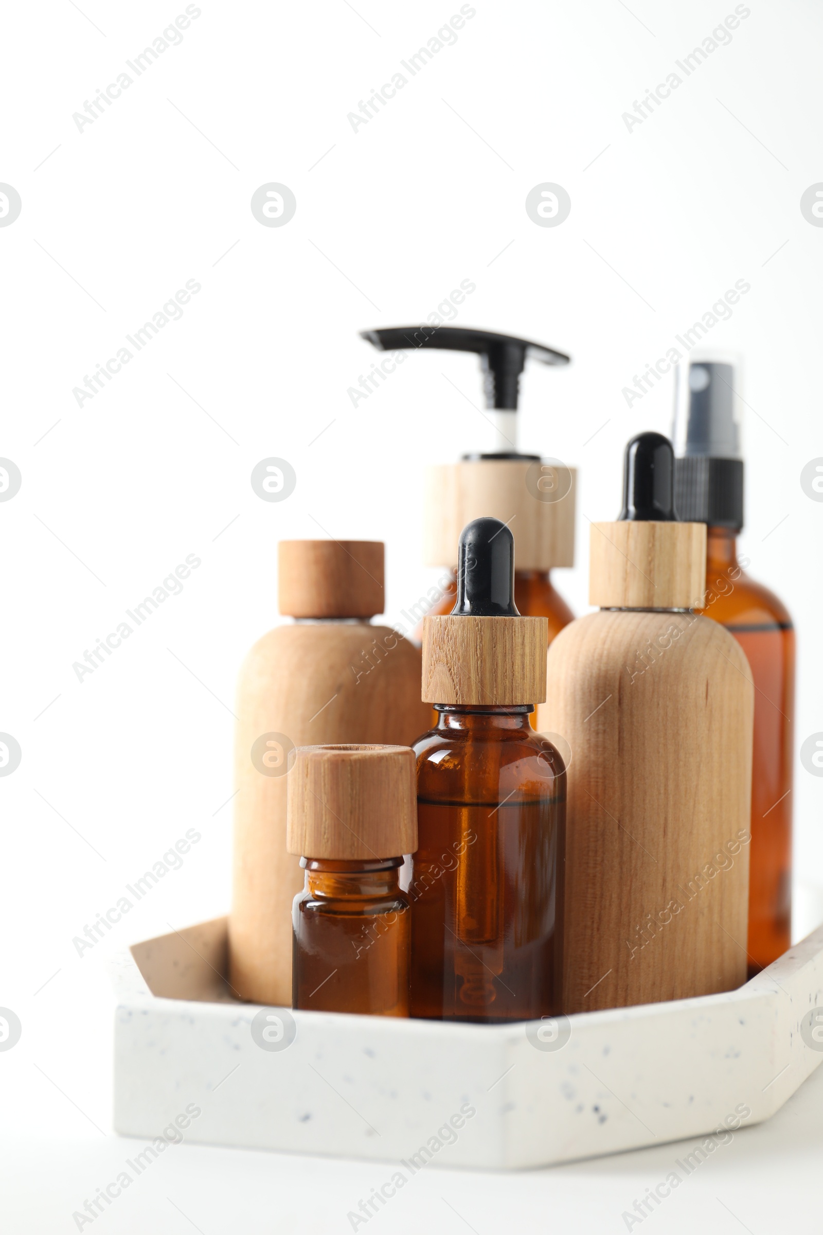 Photo of Set of different cosmetic products on white background