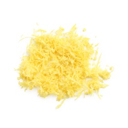 Photo of Pile of lemon zest isolated on white, top view